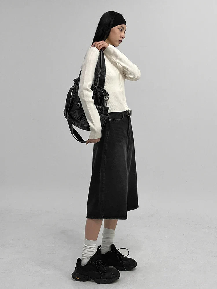 Y2K Acubi Washed Black Bermuda Denim Shorts Jorts