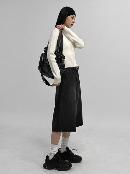 Y2K Acubi Washed Black Bermuda Denim Shorts Jorts