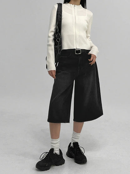 Y2K Acubi Washed Black Bermuda Denim Shorts Jorts