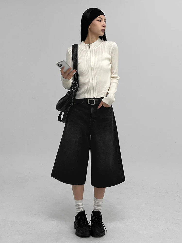 Y2K Acubi Washed Black Bermuda Denim Shorts Jorts