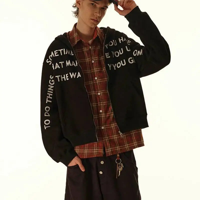 Y2K Affirmation Graphic Text Zip Up Hoodie