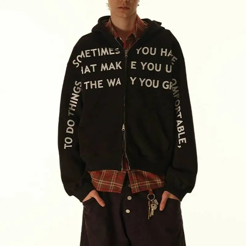 Y2K Affirmation Graphic Text Zip Up Hoodie