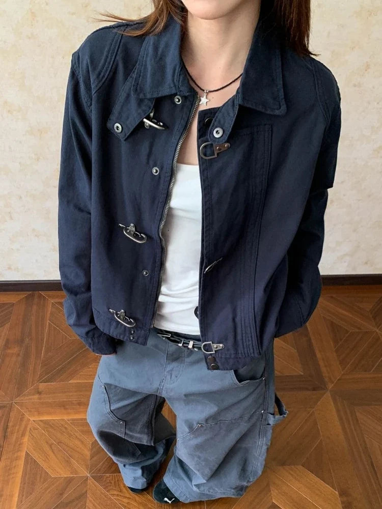 Y2K Airplane Button Collared Jacket