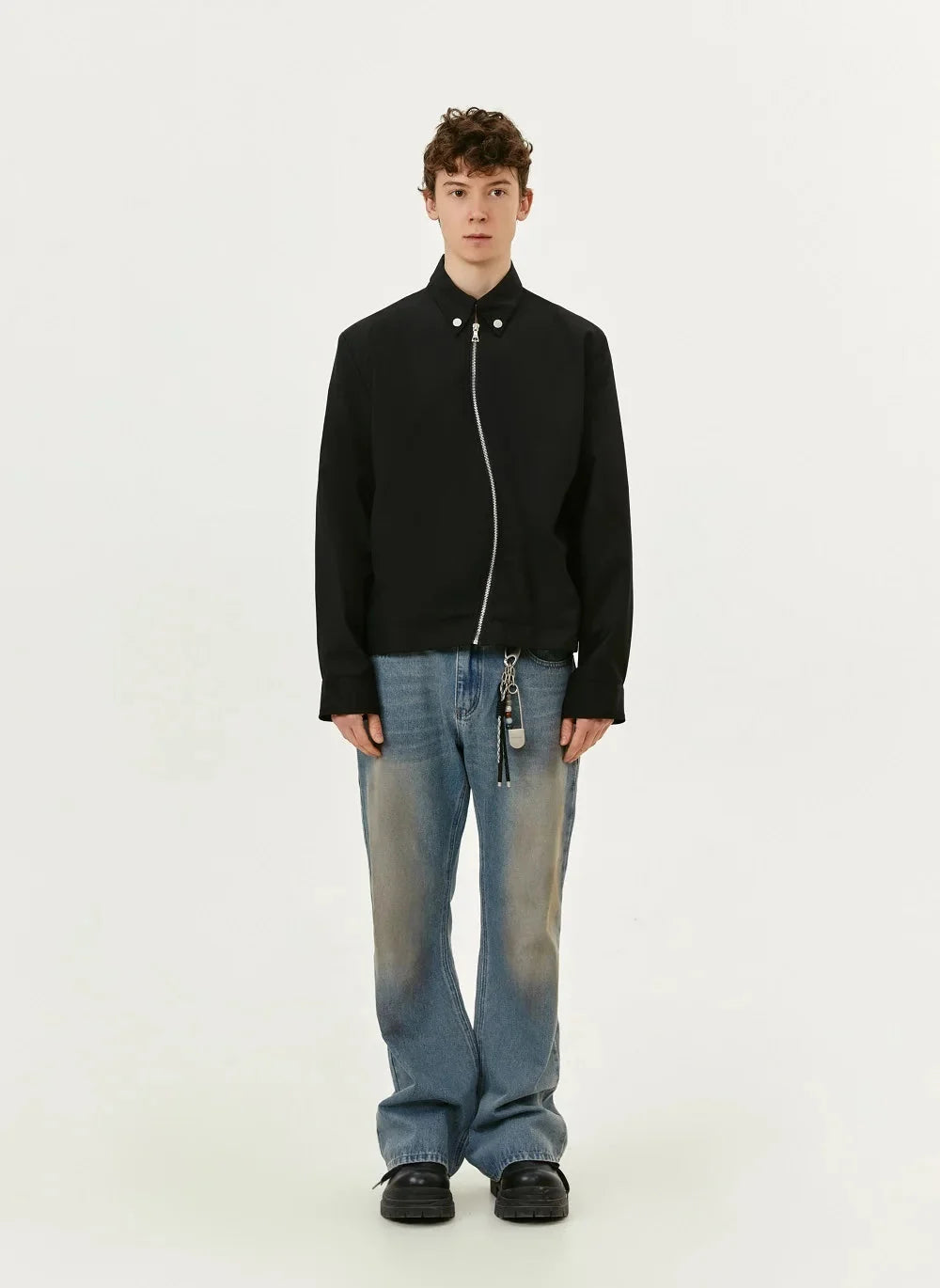 Y2K Asymmetrical Diagonal Black Full Zip Up Jacket