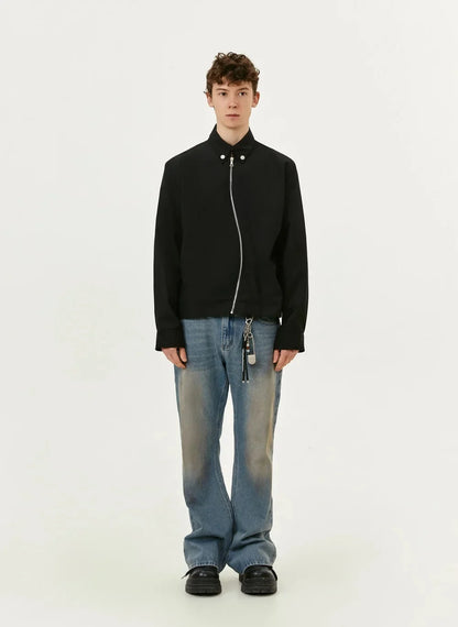 Y2K Asymmetrical Diagonal Black Full Zip Up Jacket