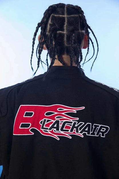 Y2K BK Embroidered Crew Moto Jacket