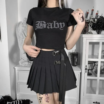 Y2K Baby Rhinestone Graphic Crop Baby Tee