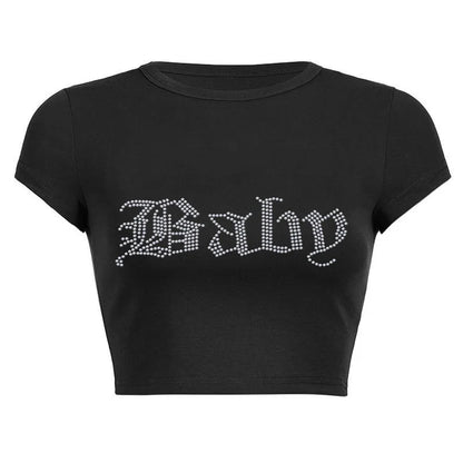 Y2K Baby Rhinestone Graphic Crop Baby Tee