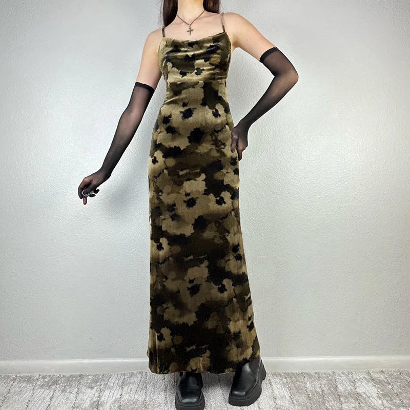 Y2K Backless Floral Maxi Dress
