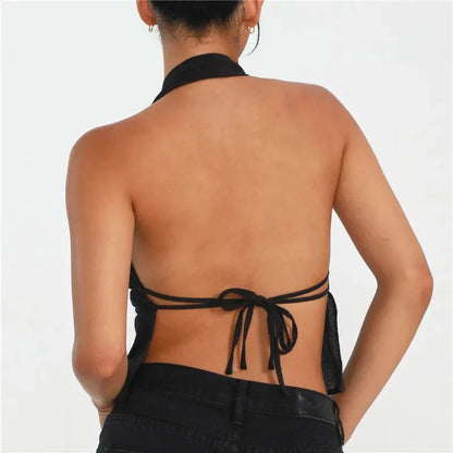 Y2K Backless V-Neck Halter Tank Top