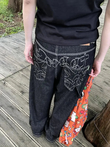 Y2K Baggy Black Embroidered Jeans