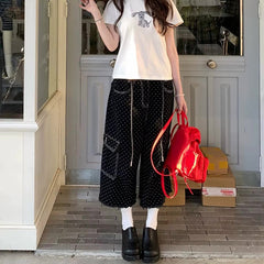 Y2K Baggy Black Polka Dot Cargo Denim Shorts Jorts