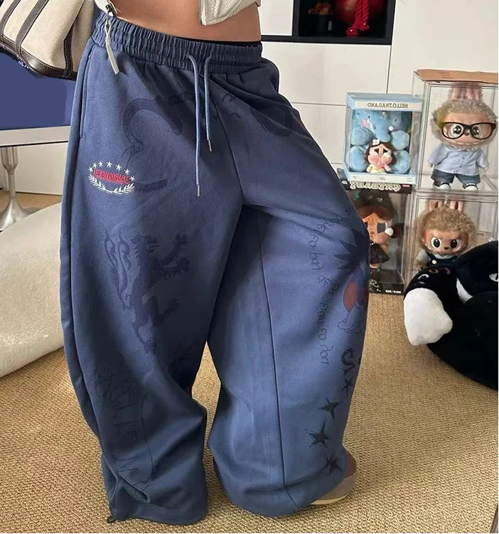 Y2K Baggy Blue Graphic Sweatpants Joggers Trousers