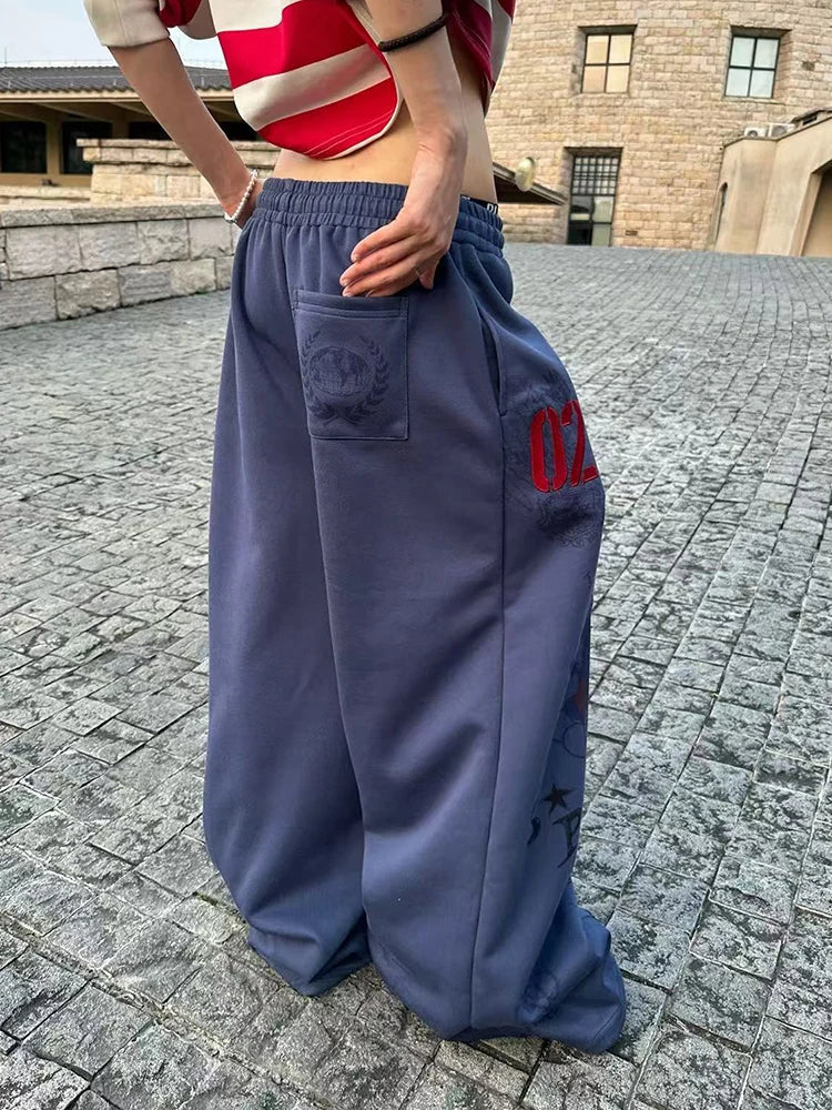 Y2K Baggy Blue Graphic Sweatpants Joggers Trousers
