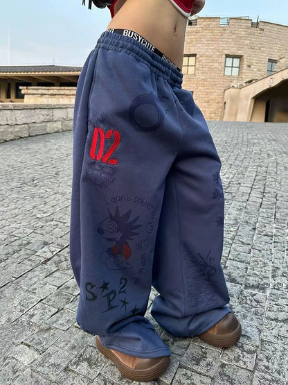 Y2K Baggy Blue Graphic Sweatpants Joggers Trousers