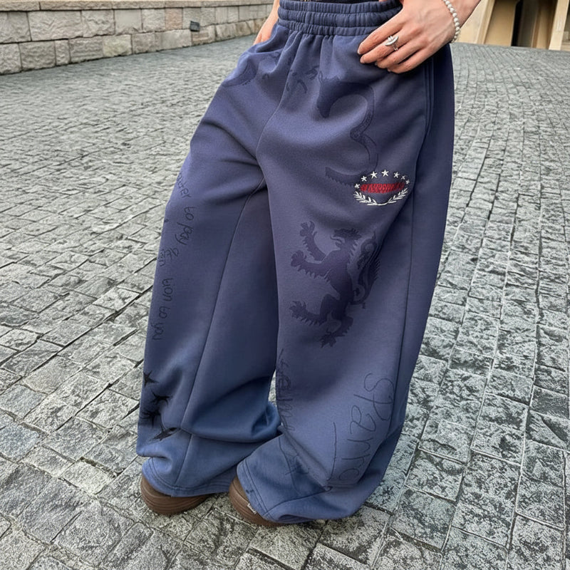 Y2K Baggy Blue Graphic Sweatpants Joggers Trousers
