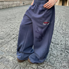 Y2K Baggy Blue Graphic Sweatpants Joggers Trousers