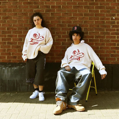 Y2K Baggy Knitted Graphic Jumper Sweater