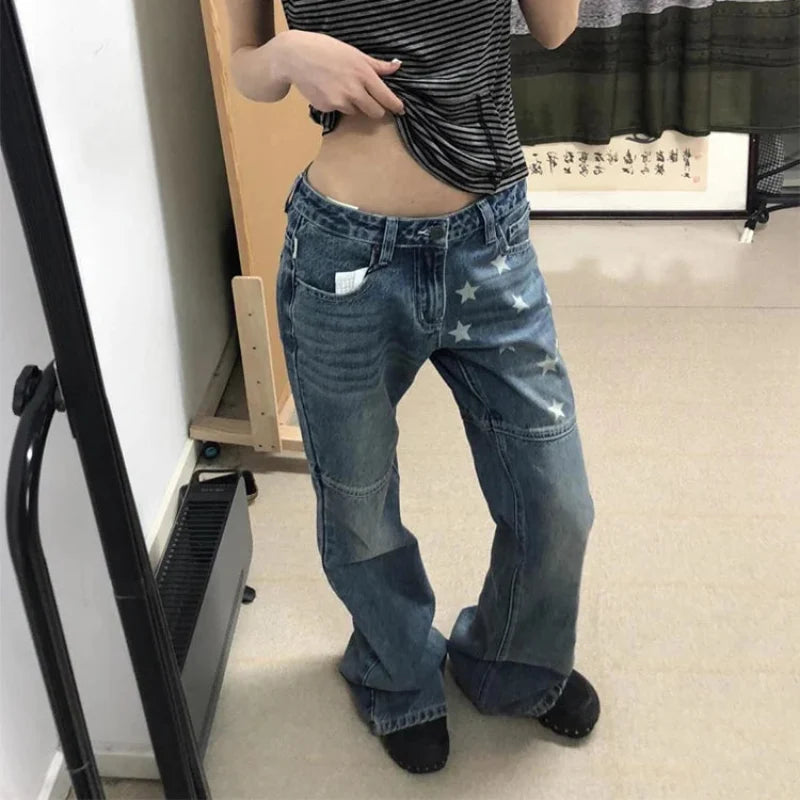 Y2K Baggy Low Rise Print Denim Jeans