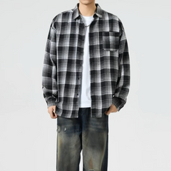 Y2K Baggy Plaid Long Sleeve Button Up Flannel Shirt