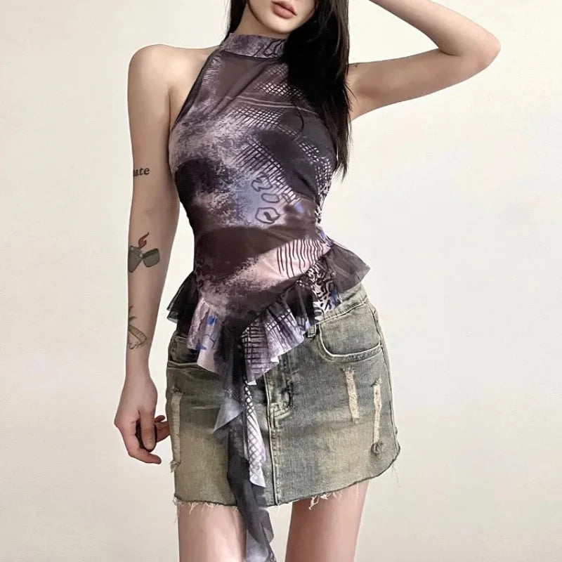 Y2K Bandage Sleeveless Mesh Top