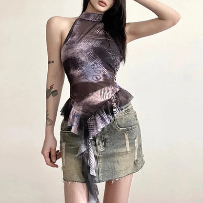 Y2K Bandage Sleeveless Mesh Top