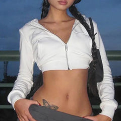 Y2K Basic Zip Up Cropped Hoodie