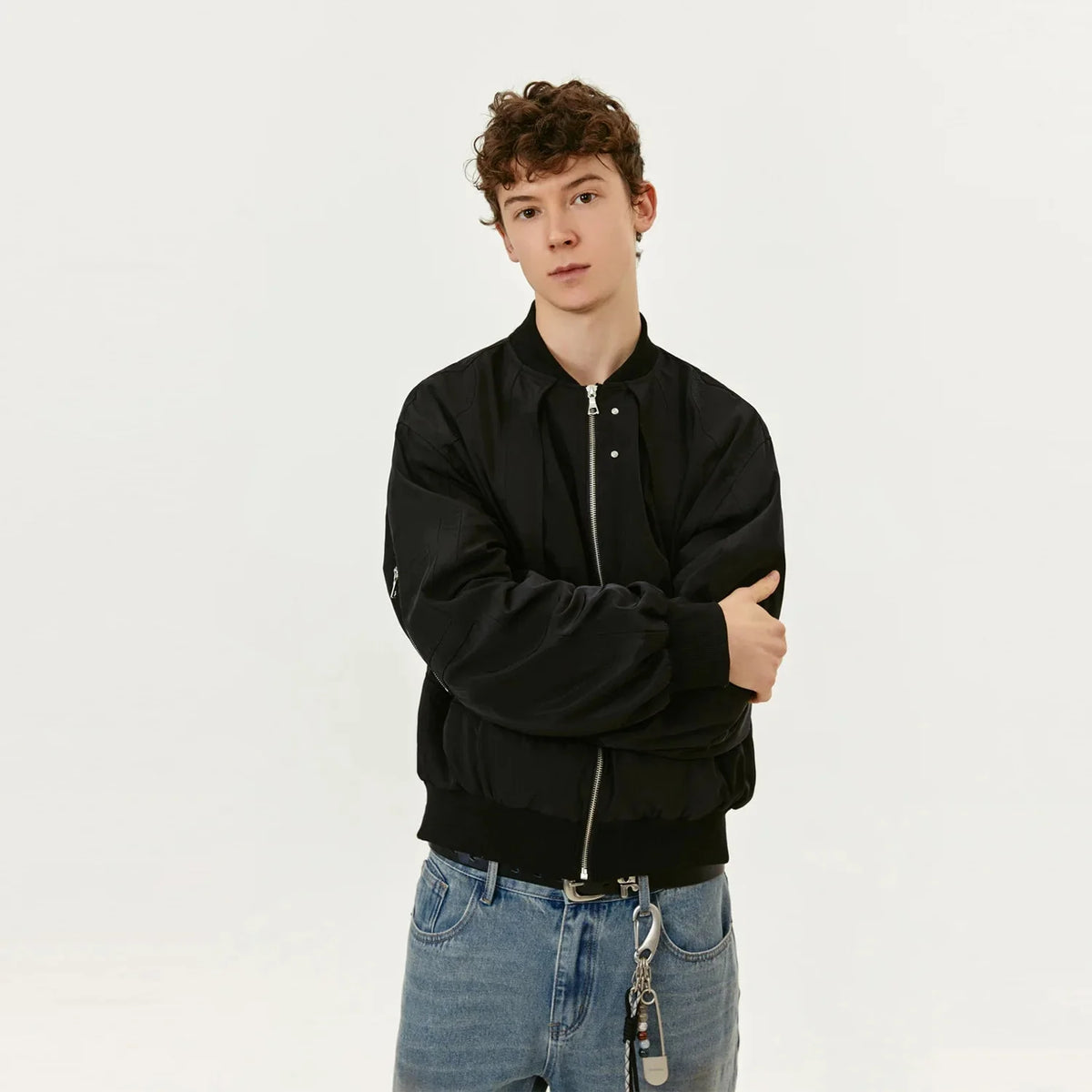 Y2K Black Short Full Zip Up Bomber Jacket