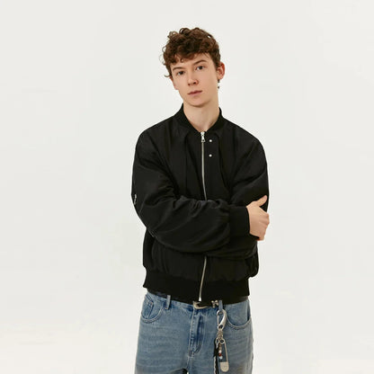 Y2K Black Short Full Zip Up Bomber Jacket