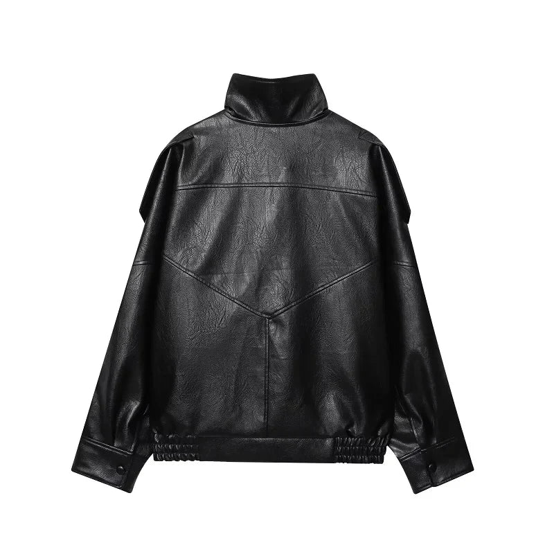 Y2K Black Snap Button Faux Leather Jacket