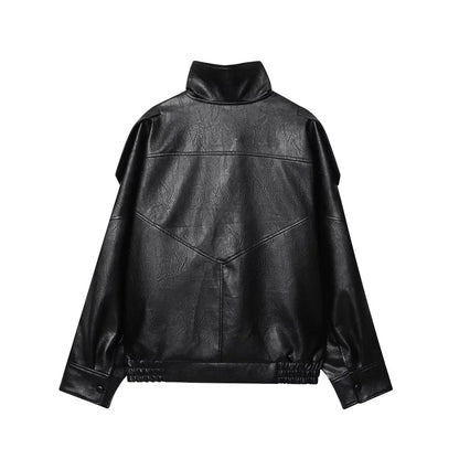 Y2K Black Snap Button Faux Leather Jacket