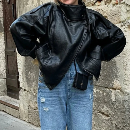 Y2K Black Snap Button Faux Leather Jacket