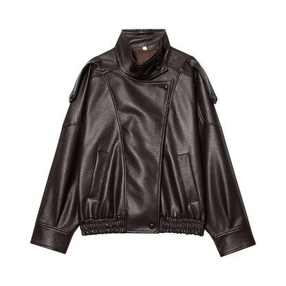 Y2K Black Snap Button Faux Leather Jacket