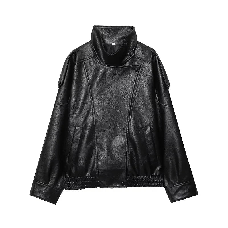 Y2K Black Snap Button Faux Leather Jacket