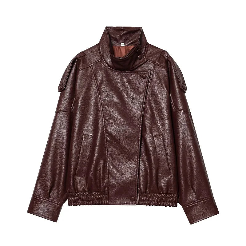 Y2K Black Snap Button Faux Leather Jacket
