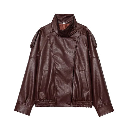 Y2K Black Snap Button Faux Leather Jacket