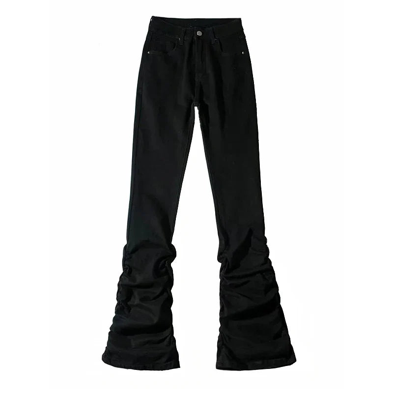 Y2K Black Stacked High Waist Flare Jeans