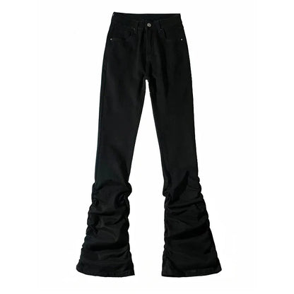 Y2K Black Stacked High Waist Flare Jeans