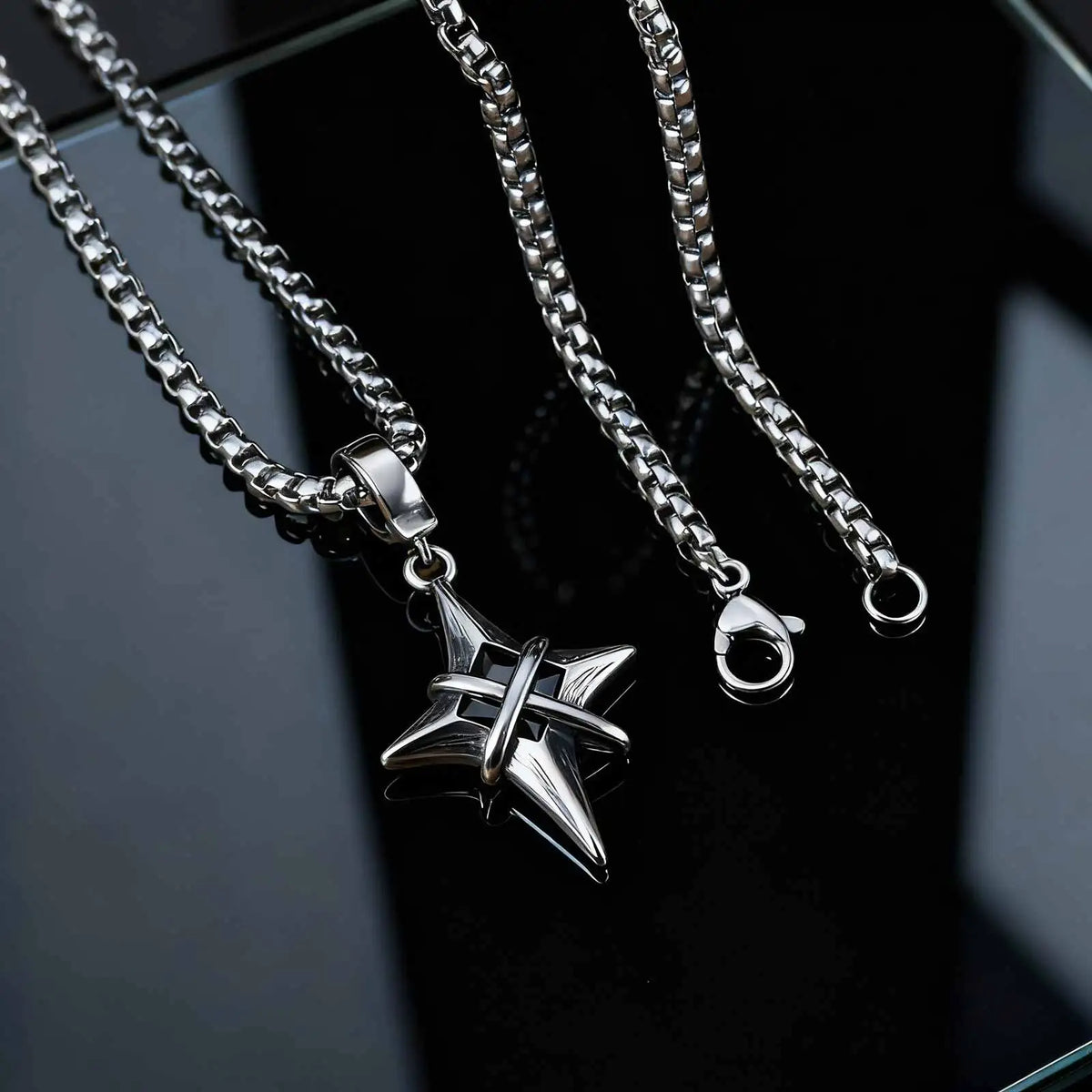Y2K Black Zircon Star Pendant Necklace