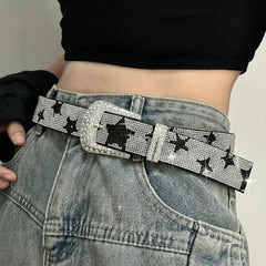 Y2K Bling Bling Star Rhinestone Faux Leather Belt