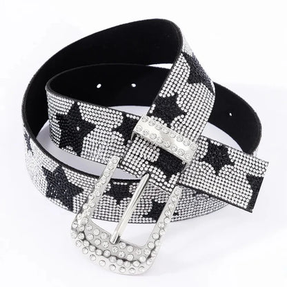 Y2K Bling Bling Star Rhinestone Faux Leather Belt