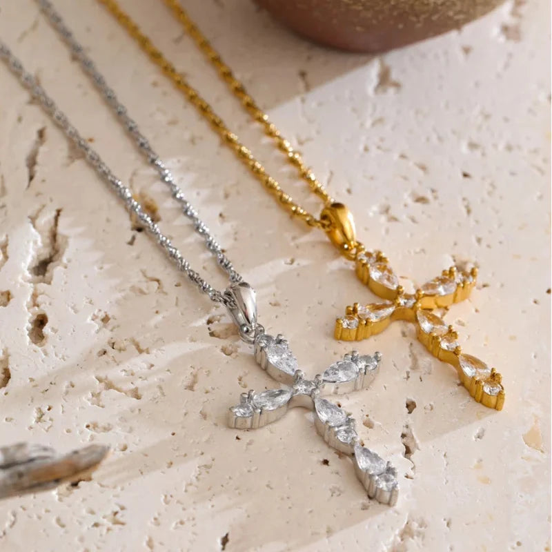Y2K Bling Cross Pendant Necklace