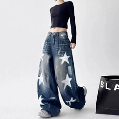 Y2K Blue Star Baggy Wide Leg Jeans