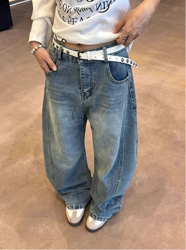 Y2K Blue Vintage Graphic High Waisted Baggy Jeans