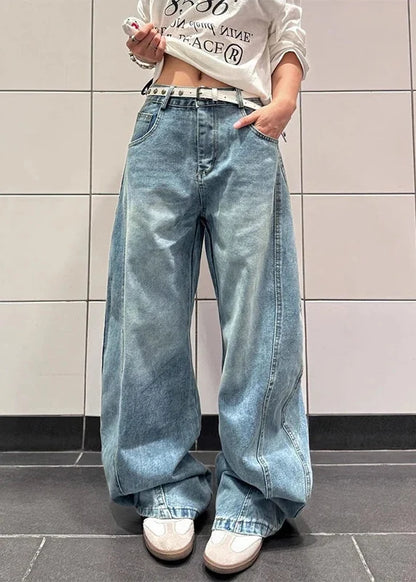 Y2K Blue Vintage Graphic High Waisted Baggy Jeans