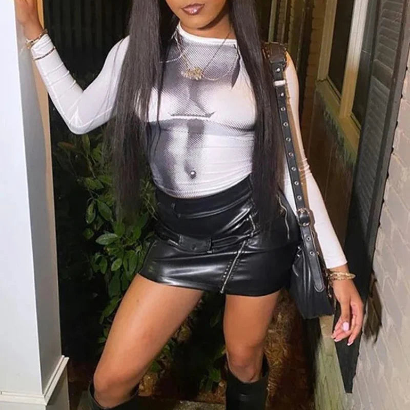 Y2K Body Print Long Sleeve Crop Top