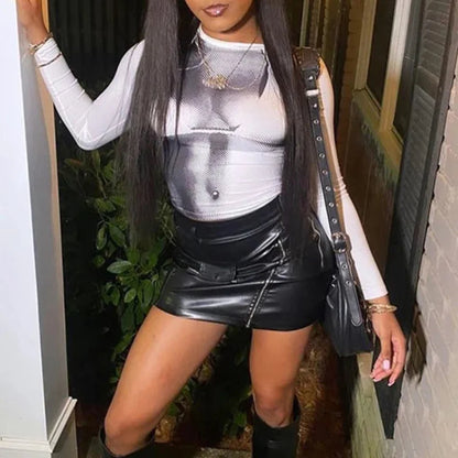Y2K Body Print Long Sleeve Crop Top