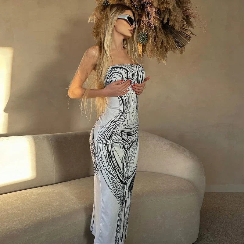 Y2K Bodycon Painted Midi Dress