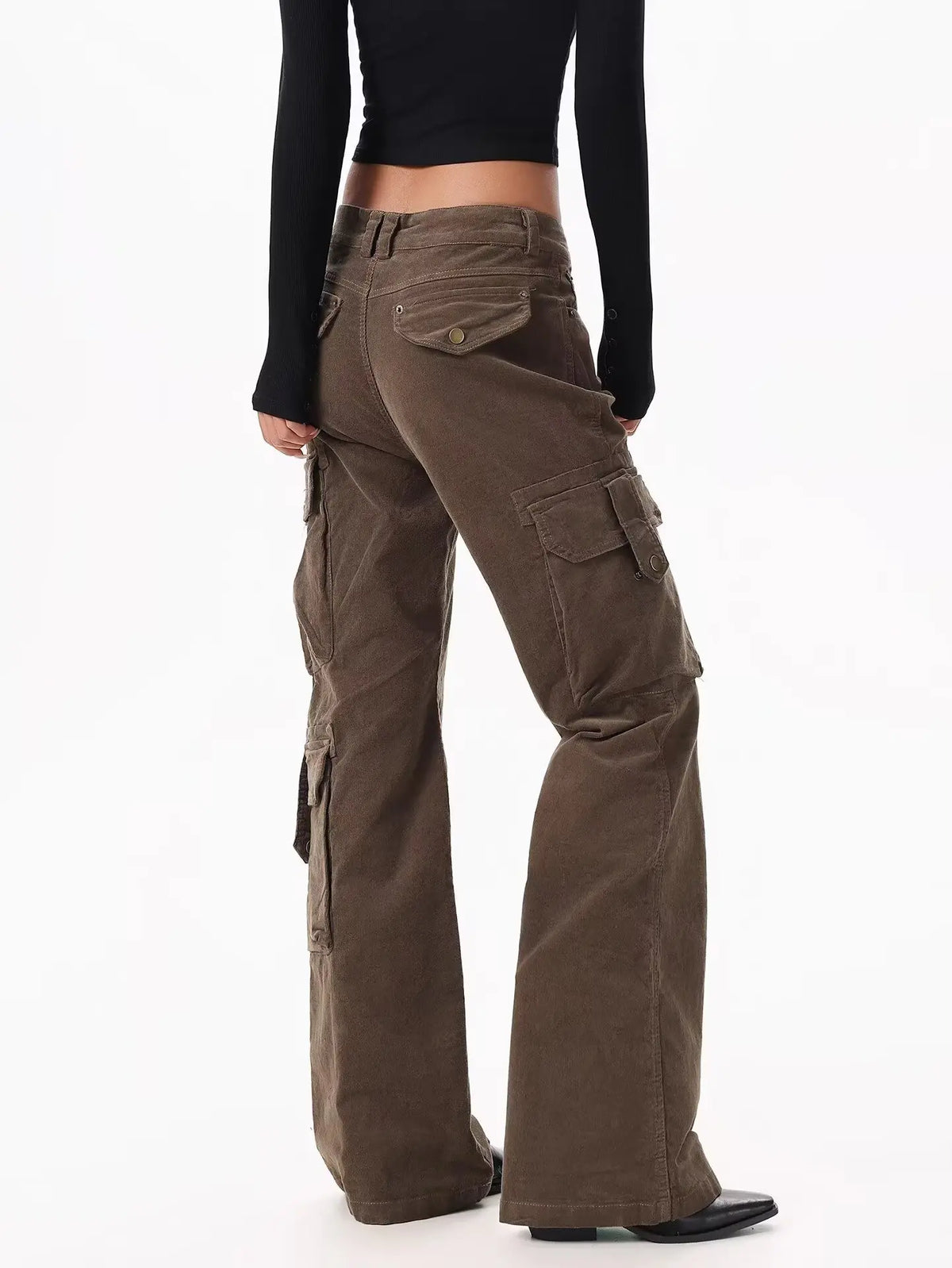 Y2K Brown Spliced High Waist Cargo Flare Jeans