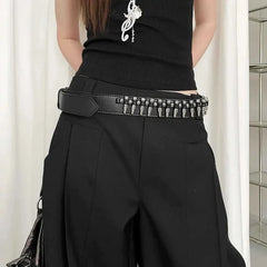 Y2K Bullet Head Rivet Faux Leather Belt